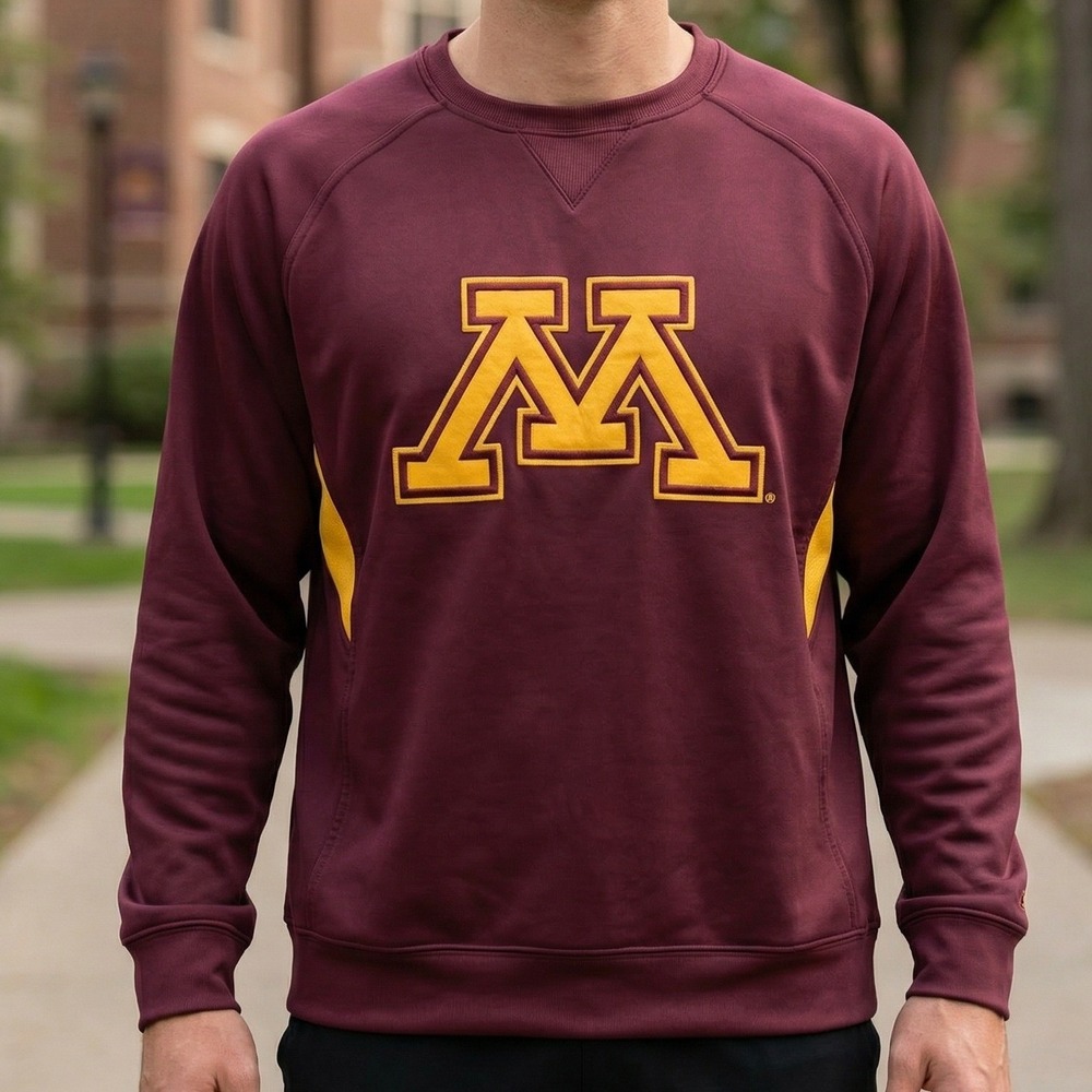 Colosseum Minnesota Golden Gophers Mens Maroon Gold Embroidered Sweatshirt‎ L